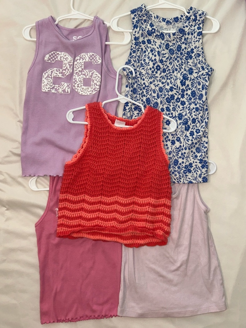 Girls Mixed Color Tank Top Set - Purple, Blue, Pink & Red